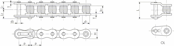 Размеры ANSI SNS cпециальных низкошумных цепей Tsubaki